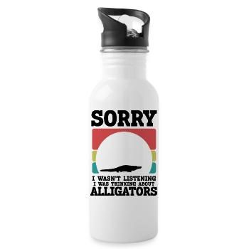 Alligator Silhouette Humor  - Trinkflasche mit integriertem Trinkhalm - Weiß - Rechts