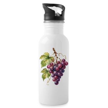 Aquarellweintrauben Cluster - Trinkflasche mit integriertem Trinkhalm - Weiß - Rechts