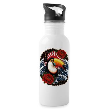 Tukan im japanischen Irezumi Tattoo Stil - Trinkflasche mit integriertem Trinkhalm - Weiß - Rechts