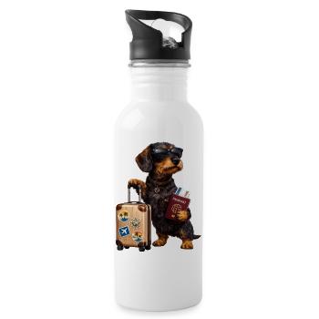 Dachshund Motif Holiday – Funny Dog with Suitcase and - Water bottle with straw - white - Right