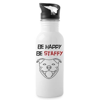 Phrase "sei glücklich, sei staffy" Merkmal – 114b - Trinkflasche mit integriertem Trinkhalm - Weiß - Rechts