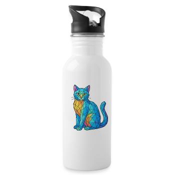 Blaeuliche Kristallkatze - Trinkflasche mit integriertem Trinkhalm - Weiß - Rechts