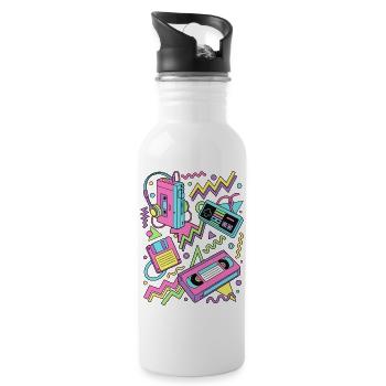 80er 90er Retro Technik Nostalgie Gamer - Trinkflasche mit integriertem Trinkhalm - Weiß - Rechts