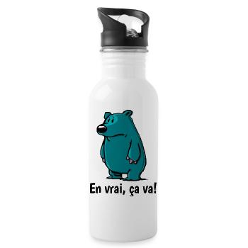 T-shirt ours rigolo - En vrai ça va - Gourde avec paille intégrée - blanc - Droite