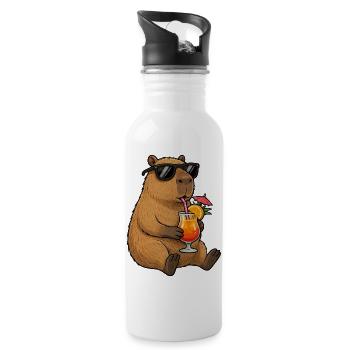 Capybara mit Sonnen-Cocktail-Style - Trinkflasche mit integriertem Trinkhalm - Weiß - Rechts