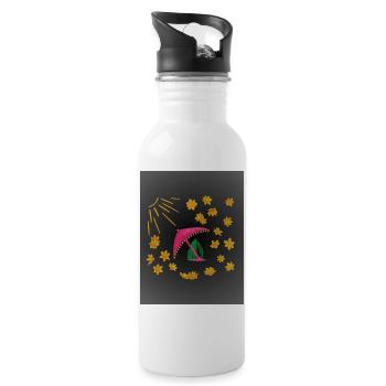 Goldene Blüten unter pinkem Strandschirm  - Trinkflasche mit integriertem Trinkhalm - Weiß - Rechts