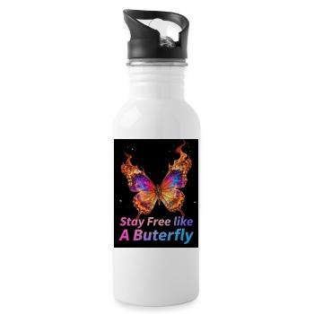 Stay Free Like A Butterfly - Trinkflasche mit integriertem Trinkhalm - Weiß - Rechts