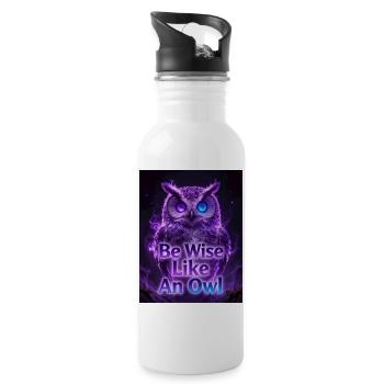 Be Wise Like An Owl - Neon Purple - Trinkflasche mit integriertem Trinkhalm - Weiß - Rechts