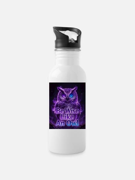 Be Wise Like An Owl - Neon Purple - Trinkflasche mit integriertem Trinkhalm - Weiß