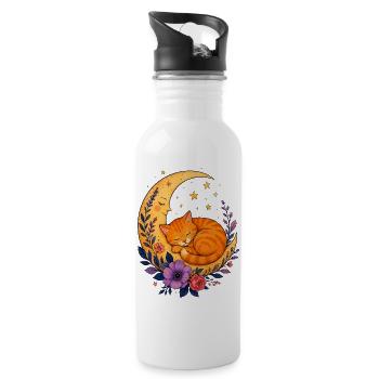 Mond Katze im Blütenmeer - Trinkflasche mit integriertem Trinkhalm - Weiß - Rechts
