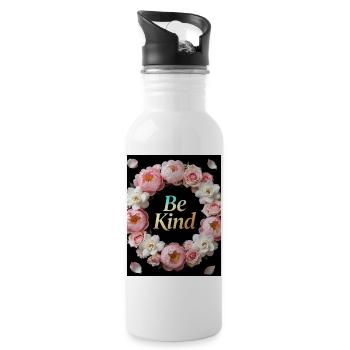 Be Kind Flower Wreath - Water bottle with straw - white - Right