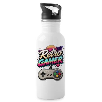 Retro Gamer Neon - Trinkflasche mit integriertem Trinkhalm - Weiß - Rechts