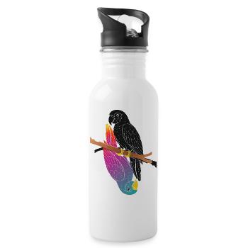 Zwei Papageien auf Ast Cartoon Design - Trinkflasche mit integriertem Trinkhalm - Weiß - Rechts