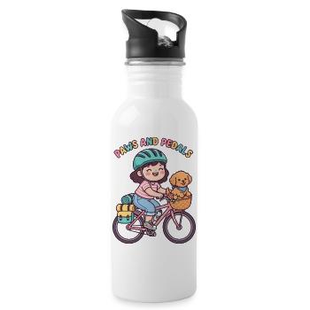 Paws And Pedals Cute Bike Sticker - Water bottle with straw - white - Right