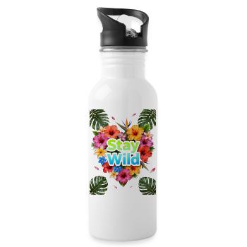 Stay Wild Tropische Blüten - Trinkflasche mit integriertem Trinkhalm - Weiß - Rechts