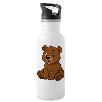 Cuddly Bear Cartoon – Cute Bear - Water bottle with straw - white - Right