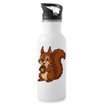 Squirrel with acorn - Water bottle with straw - white - Right