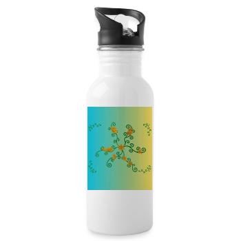 Golden Flower Vine Gradient - Water bottle with straw - white - Right