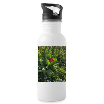 Tulips in the spring garden - Water bottle with straw - white - Right