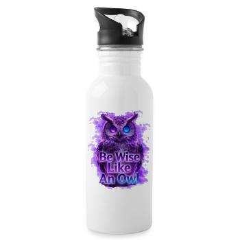 Be Wise Like An Owl Neon Design - Water bottle with straw - white - Right