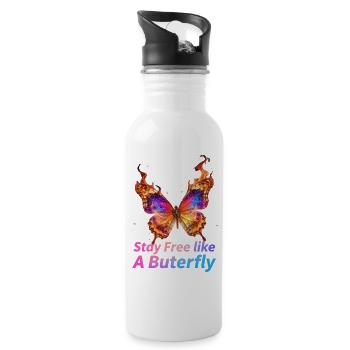 Flaming Butterfly Stay Free - Water bottle with straw - white - Right