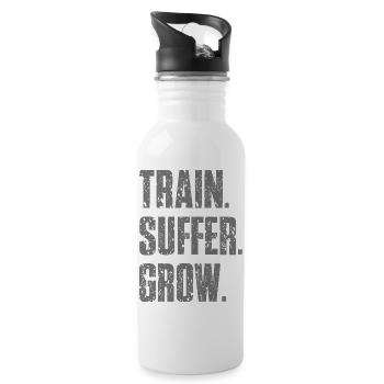 Train Suffer Grow Grunge Theme - Gray - Water bottle with straw - white - Right