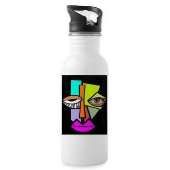 Neon Geometric Face Pop Art - Water bottle with straw - white - Right