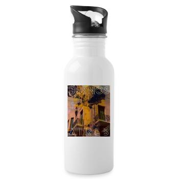 Buenos Aires Architektur Neon 1937 - Trinkflasche mit integriertem Trinkhalm - Weiß - Rechts