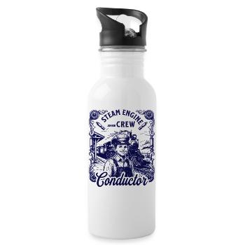 Vintage Steam Locomotive Train Driver Shirt for Child - Water bottle with straw - white - Right