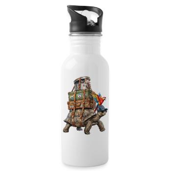 Turtle travelling with cat & parrot - Water bottle with straw - white - Right