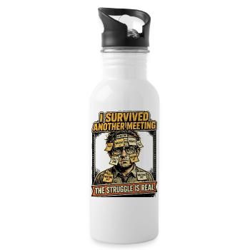 Meeting Survives Office Stress Humor - Water bottle with straw - white - Right