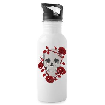 Crimson Rose Skull - Water bottle with straw - white - Right