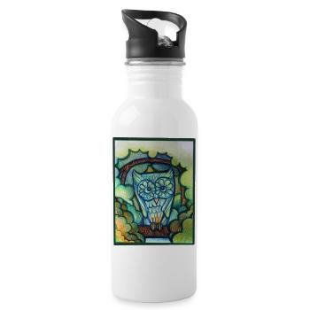 Eule in Blühen: Bunte Traumlandschaft - Trinkflasche mit integriertem Trinkhalm - Weiß - Rechts
