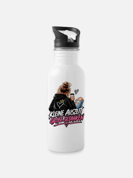 Kleine Auszeit Große Gedanken Hoodie - Trinkflasche mit integriertem Trinkhalm - Weiß