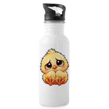 Süßes schüchternes Küken Cartoon Freundschaft - Trinkflasche mit integriertem Trinkhalm - Weiß - Rechts