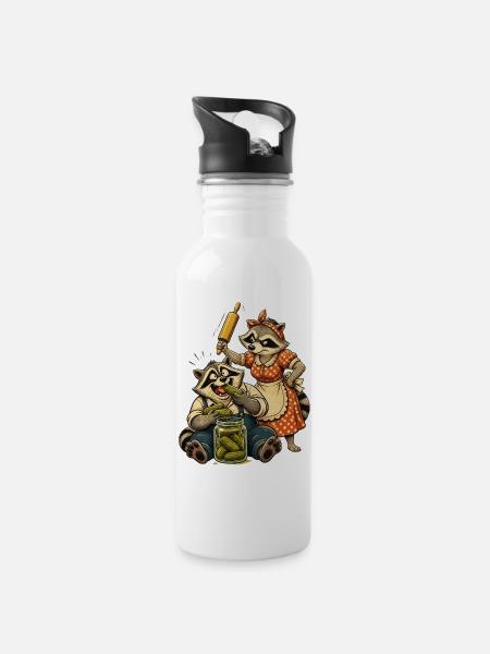 Erwischt mit grüner Hand! - Trinkflasche mit integriertem Trinkhalm - Weiß