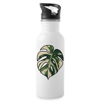 Monstera-Variegated Leaf Silhouette - Trinkflasche mit integriertem Trinkhalm - Weiß - Rechts