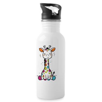 Süße Bunte Giraffe Kinder Baby Safari T-Shirt - Trinkflasche mit integriertem Trinkhalm - Weiß - Rechts