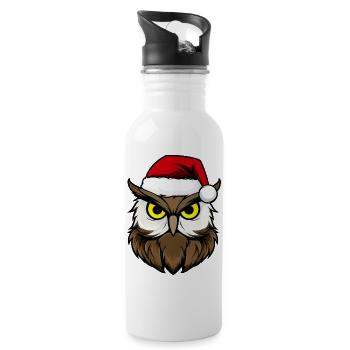 Eulen Weihnachten / Weihnachtsmann Vogel - Trinkflasche mit integriertem Trinkhalm - Weiß - Rechts