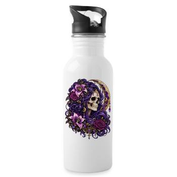 Schädelfrau, Mondblumen, Lila, Gotisch, - Trinkflasche mit integriertem Trinkhalm - Weiß - Rechts