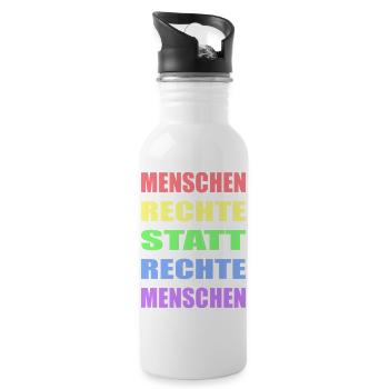 Menschenrechte statt rechte Menschen Links Antifa - Trinkflasche mit integriertem Trinkhalm - Weiß - Rechts