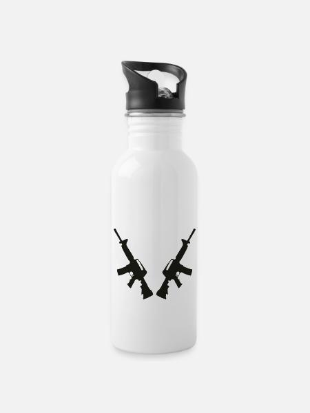 m16 2mal andere position - Trinkflasche mit integriertem Trinkhalm - Weiß
