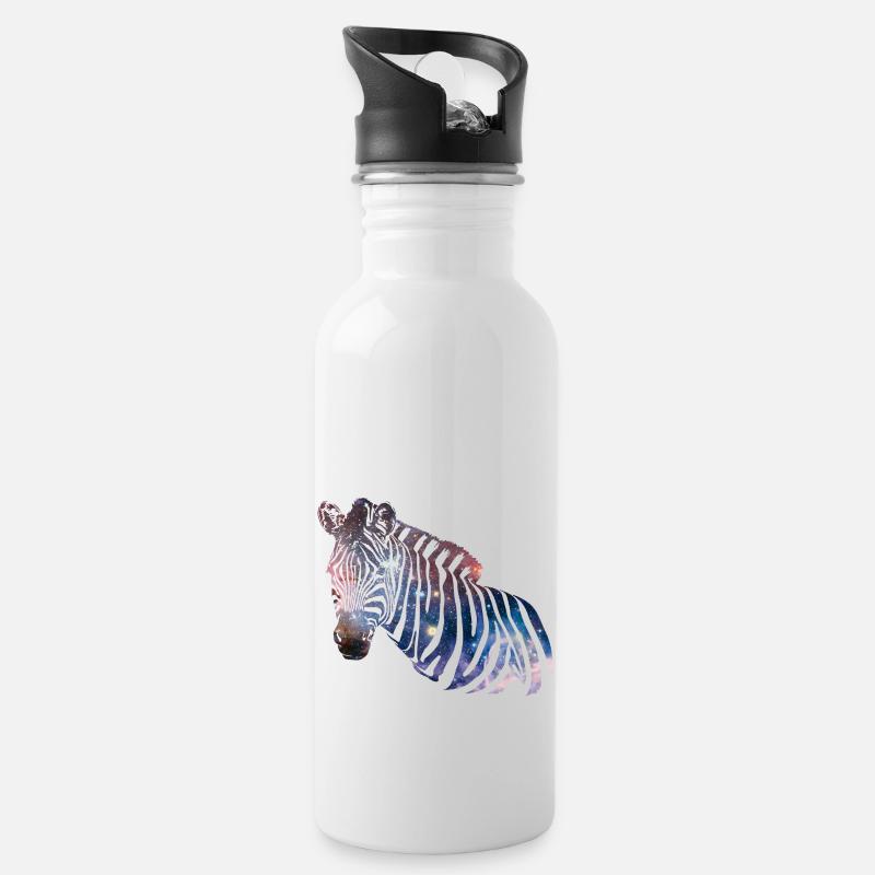 Zebra Galaxy - Trinkflasche mit integriertem Trinkhalm - Weiß
