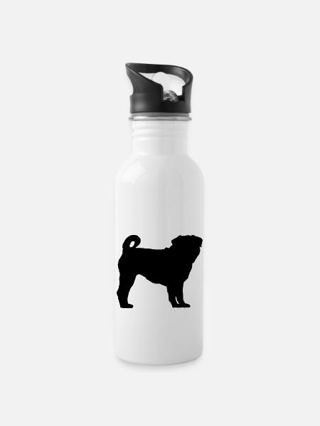 MOPS Silhouette - Trinkflasche mit integriertem Trinkhalm - Weiß