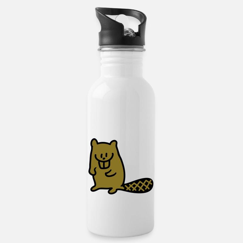 Biber - Trinkflasche mit integriertem Trinkhalm - Weiß