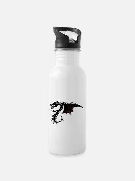 Drachen Tribal Tattoo Form 200410 x - Trinkflasche mit integriertem Trinkhalm - Weiß