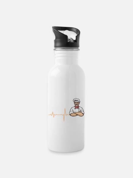 Heartbeat Koch Pizzabäcker - Geschenk - Trinkflasche mit integriertem Trinkhalm - Weiß