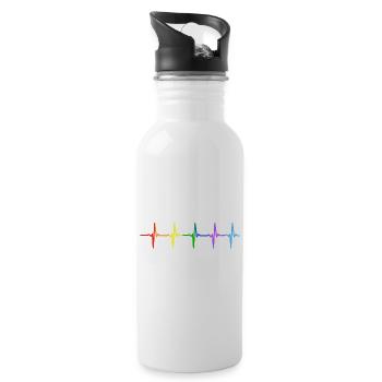 Gay Pride LGBT Heartbeat Pulse T-shirt - Gourde avec paille intégrée - blanc - Droite