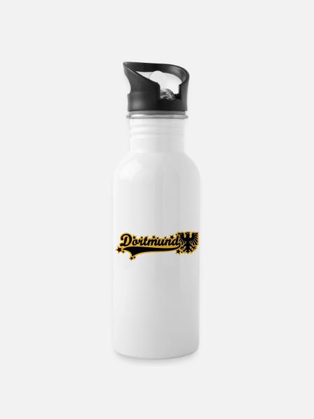 Dortmund Schriftzug 01 - Trinkflasche mit integriertem Trinkhalm - Weiß