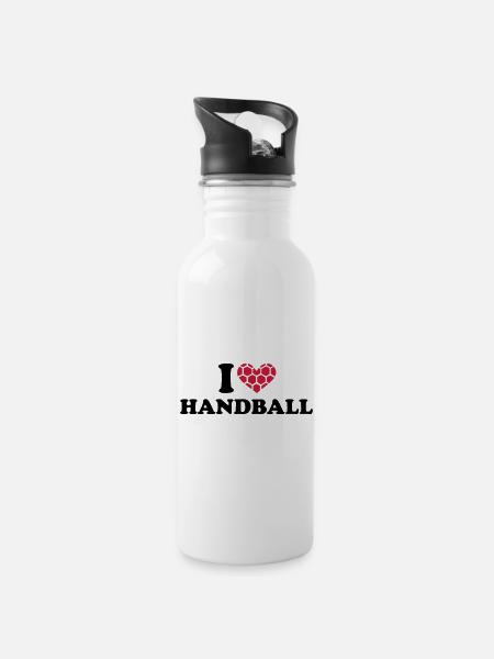I love handball - Trinkflasche mit integriertem Trinkhalm - Weiß